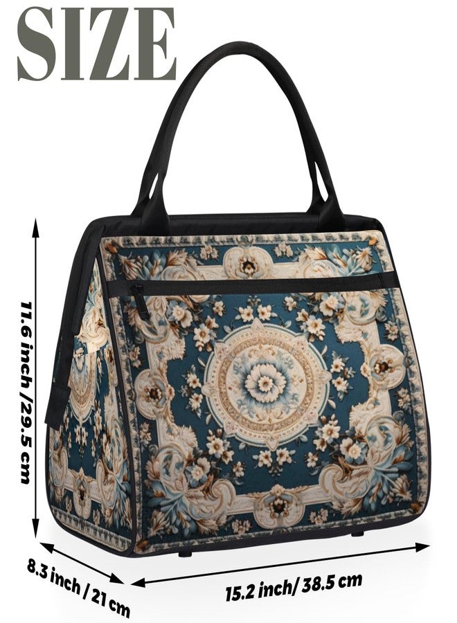cfpolar Carpet Flowers Patterns Gym Bag for Women Men, Travel Sports Duffel Bag with Trolley Sleeve, Waterproof Sports Gym Bags Weekender Overnight Carry On Tote Bags for Travel Sport - Image 2